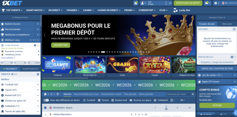 1xBet Gabon, page d'accueil paris sportifs