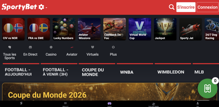 SportyBet Gabon, page d'accueil paris sportifs