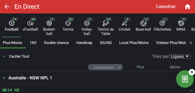 SportyBet Gabon, paris en direct (live)